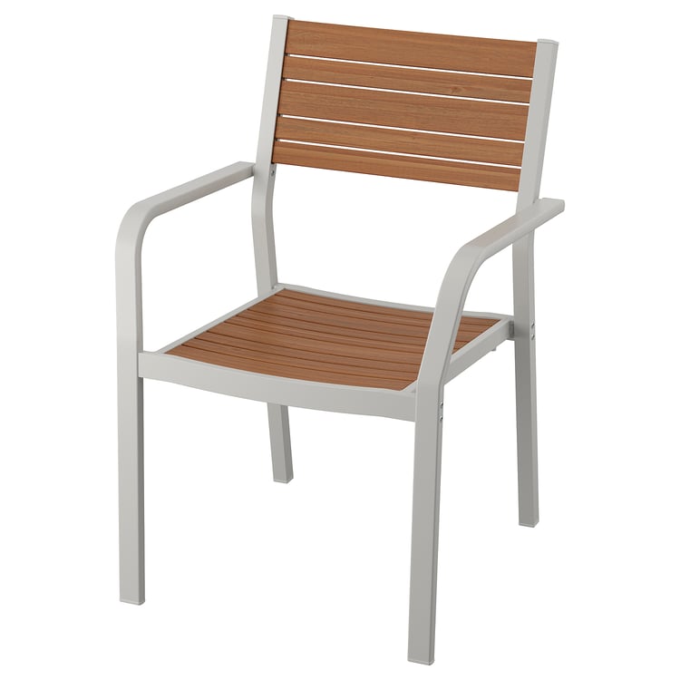 SJÄLLAND light grey, light brown, chair with armrests, outdoor IKEA