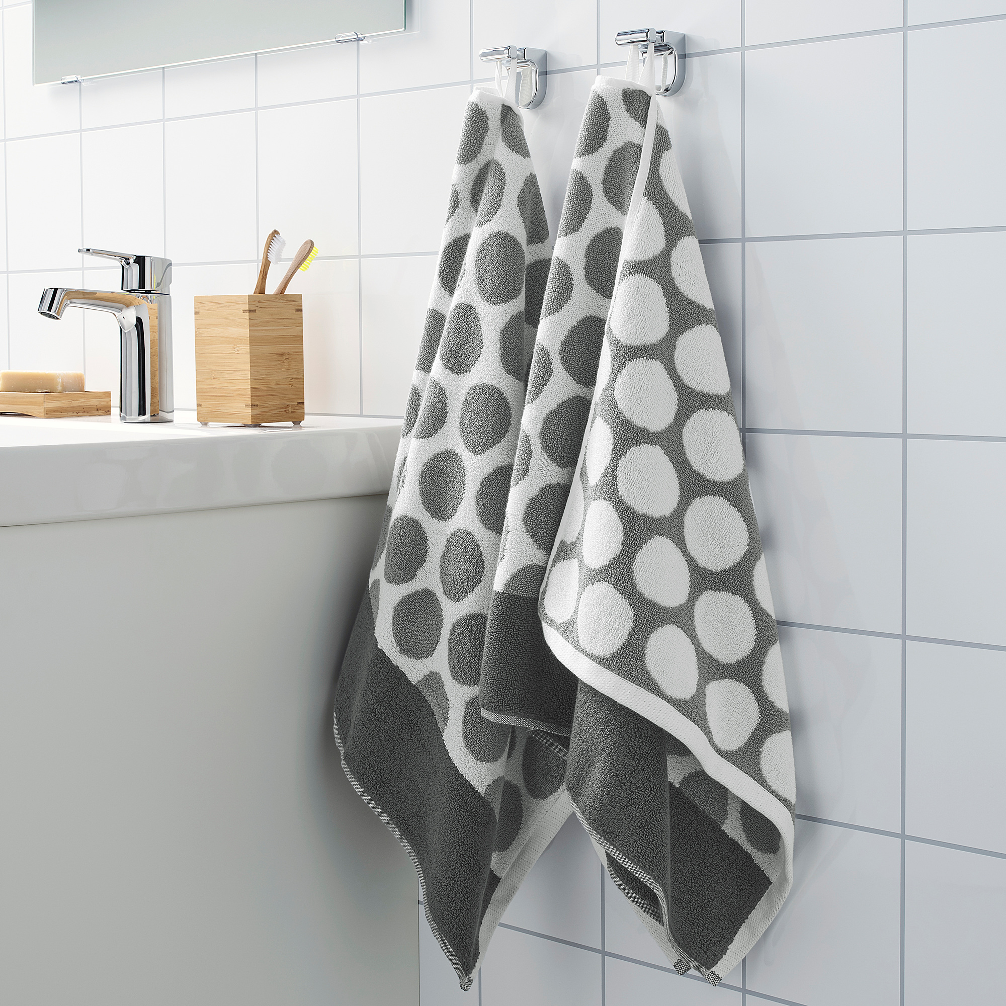 SJÖVALLA Hand towel, anthracite/white, 50x100 cm IKEA