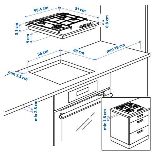 SKÅLAN Gas hob, IKEA 300 stainless steel, 59 cm