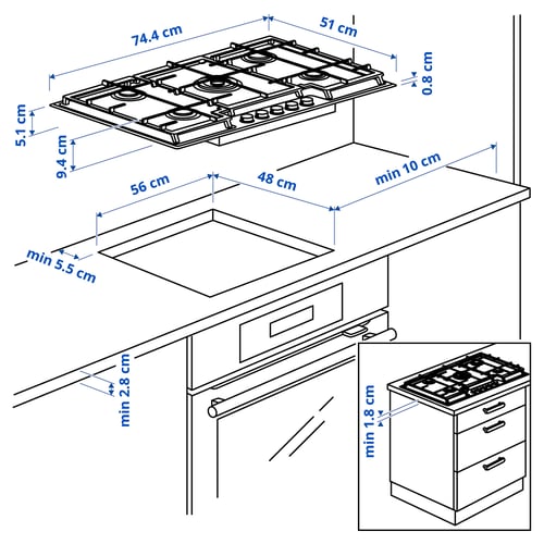 SKÅLAN Gas hob, IKEA 500 stainless steel, 74 cm