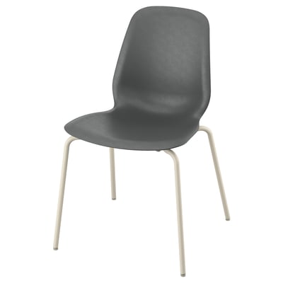 SKÅLSTA grey plastic chair, sleek & modern, with curved seat & back, light legs, easy to clean.