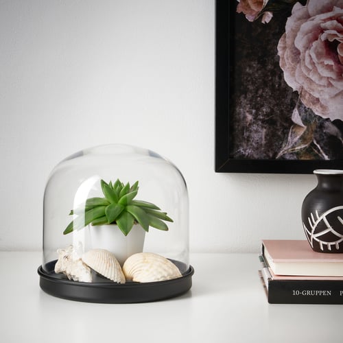 SKÖNJA Glass dome with base, clear glass/black, 16 cm IKEA