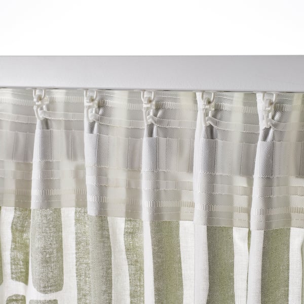 SKOGSSTJÄRNA Curtains, 1 pair, grey-green/white, 145x250 cm