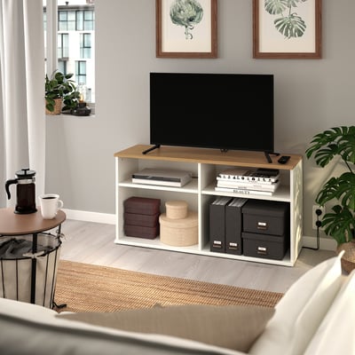 SKRUVBY TV bench, white, 118x38x60 cm