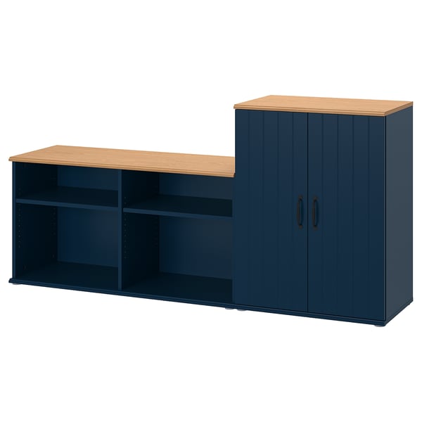 SKRUVBY TV storage combination, black-blue, 188x38x90 cm