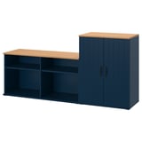 SKRUVBY TV storage combination, black-blue, 188x38x90 cm