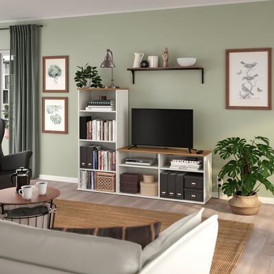 SKRUVBY TV storage combination, white, 178x38x140 cm