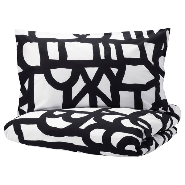Skuggbracka Quilt Cover And 2 Pillowcases White Black Ikea