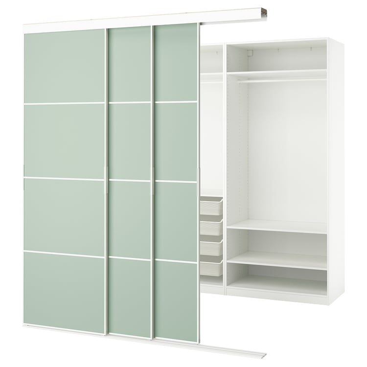 SKYTTA / PAX walkin wardrobe with sliding doors, white double sided