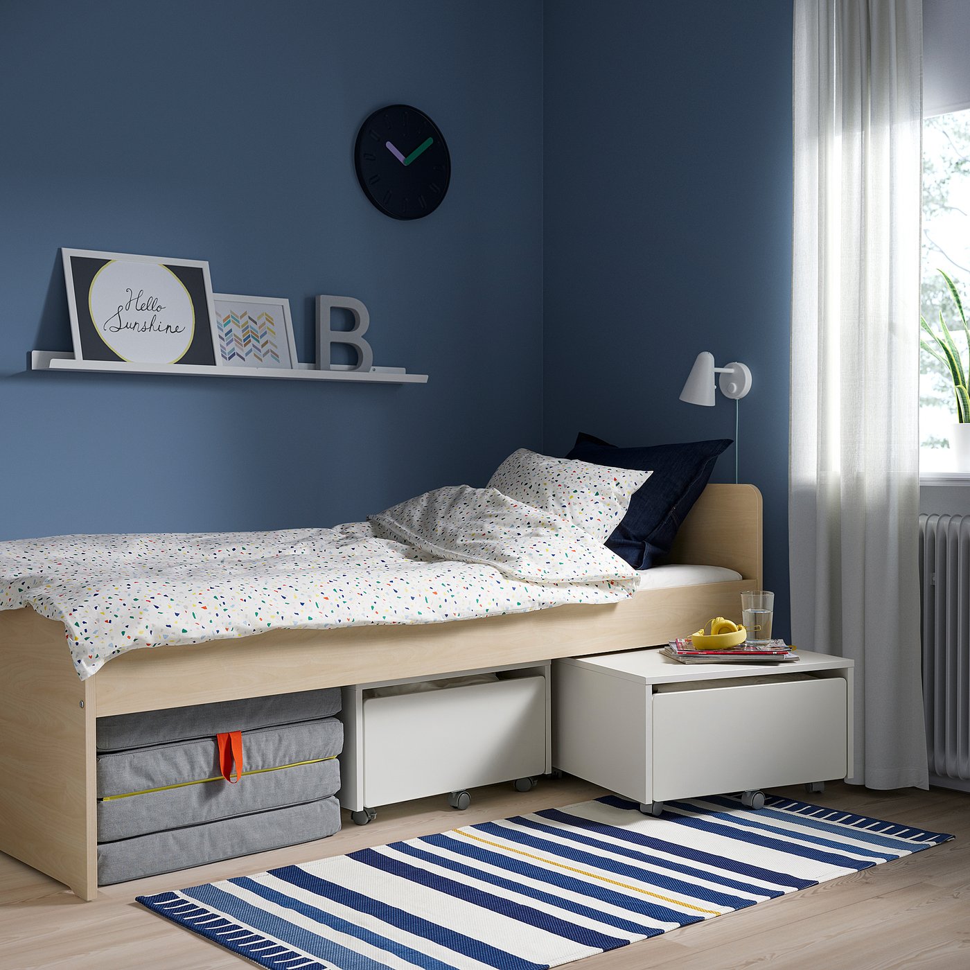 SLÄKT Bed frame with slatted bed base, birch, 90x200 cm IKEA