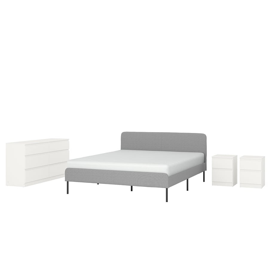 SLATTUM / KULLEN Bedroom furniture, set of 4, Knisa light grey/white