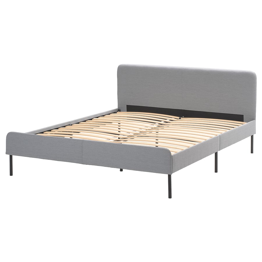 SLATTUM Knisa light grey, Upholstered bed frame, Standard Double IKEA