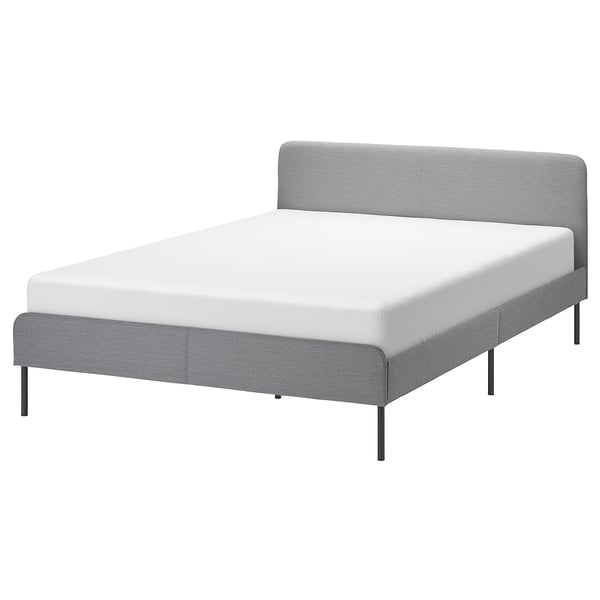 SLATTUM Knisa light grey, Upholstered bed frame, Standard Double IKEA