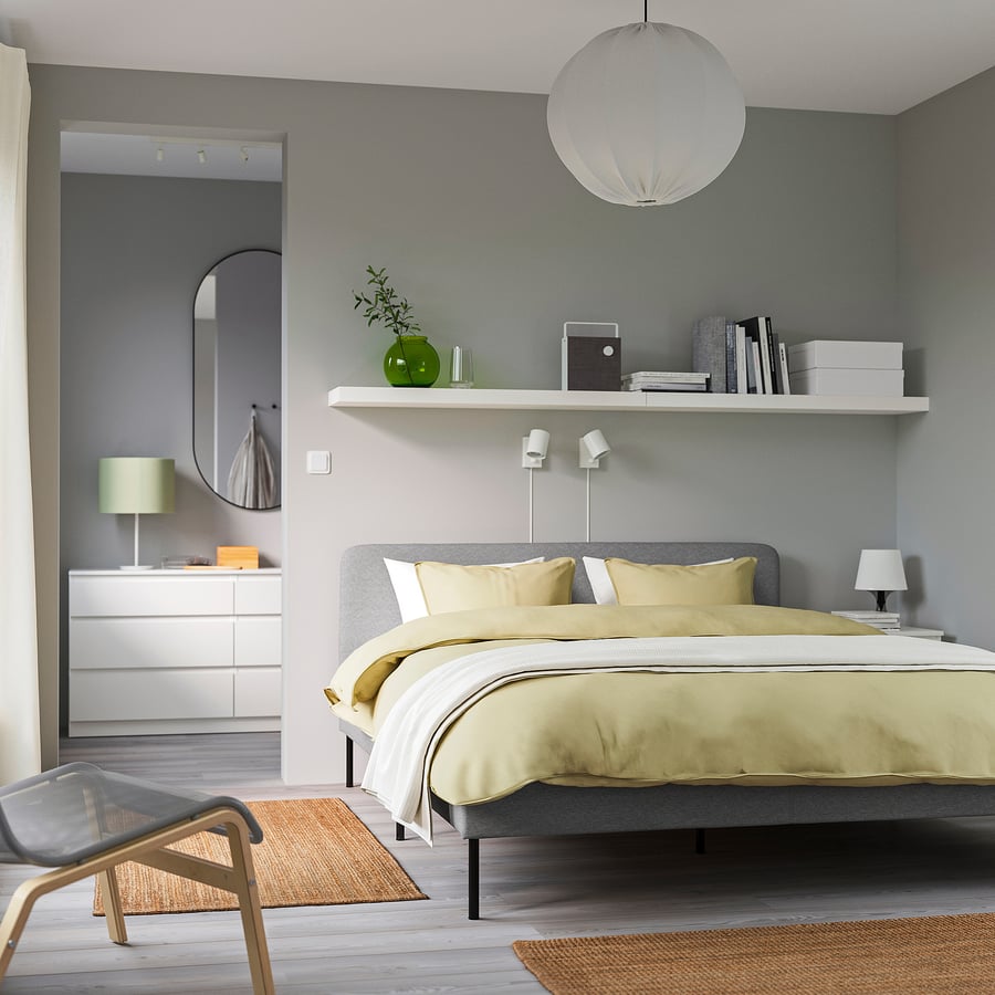 SLATTUM Knisa light grey, Upholstered bed frame, Standard Double IKEA