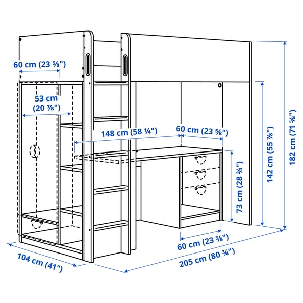 Småstad Loft Bed Frame W Desk And Storage, White, 90X200 Cm - Ikea