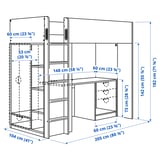 SMÅSTAD Loft bed frame w desk and storage, white, 90x200 cm