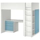 SMÅSTAD Loft bed, white blue/with desk with 4 drawers, 90x200 cm