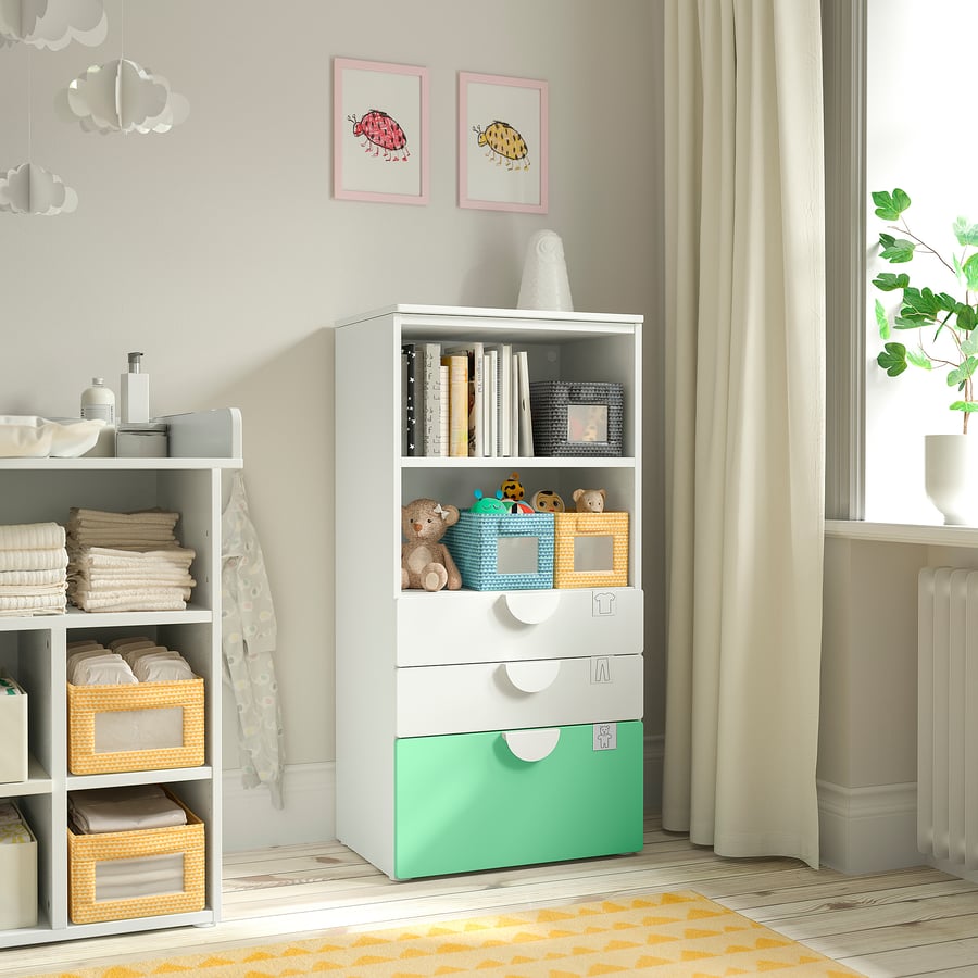 SMÅSTAD / PLATSA bookcase, white green/with 3 drawers, 60x42x123 cm IKEA