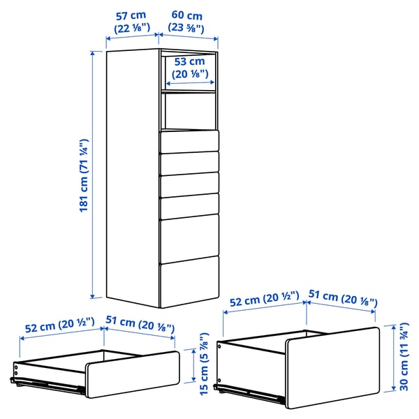 SMÅSTAD / PLATSA bookcase, white grey/with 6 drawers, 60x57x181 cm - IKEA