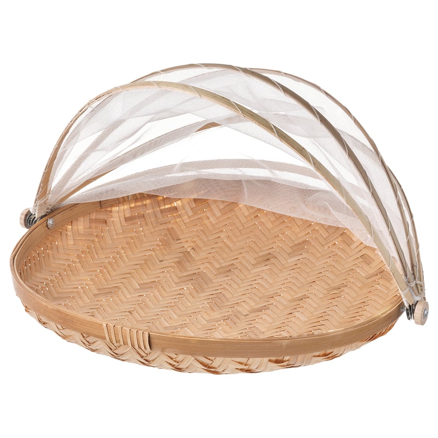 SNUSTORR Food cover with tray, handmade bamboo, 40 cm IKEA