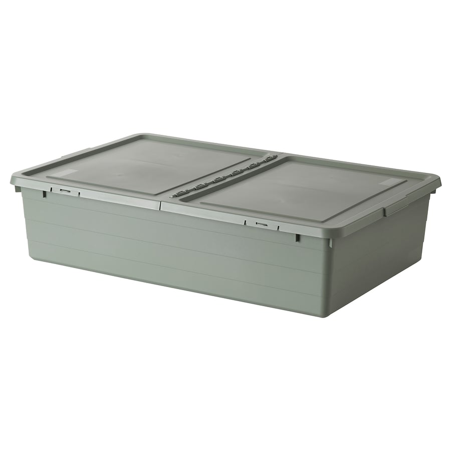 SOCKERBIT storage box with lid, greygreen, 50x77x19 cm IKEA