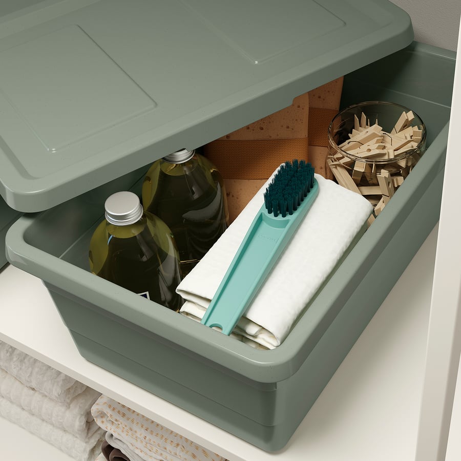 SOCKERBIT storage box with lid, greygreen, 38x25x15 cm IKEA