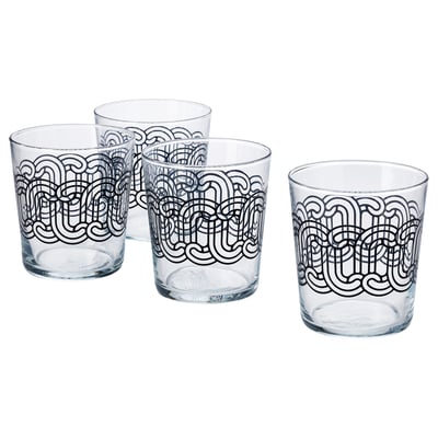 SÖTRÖNN Glass, clear glass patterned/black, 30 cl