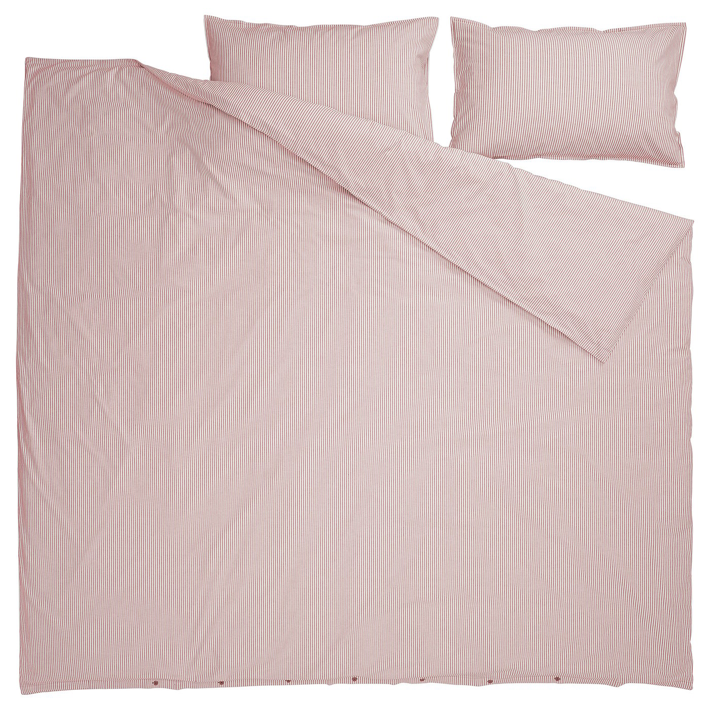 Ikea SOLFIBBLA bed set, red-white striped, 100% cotton, square pieces for bedding.