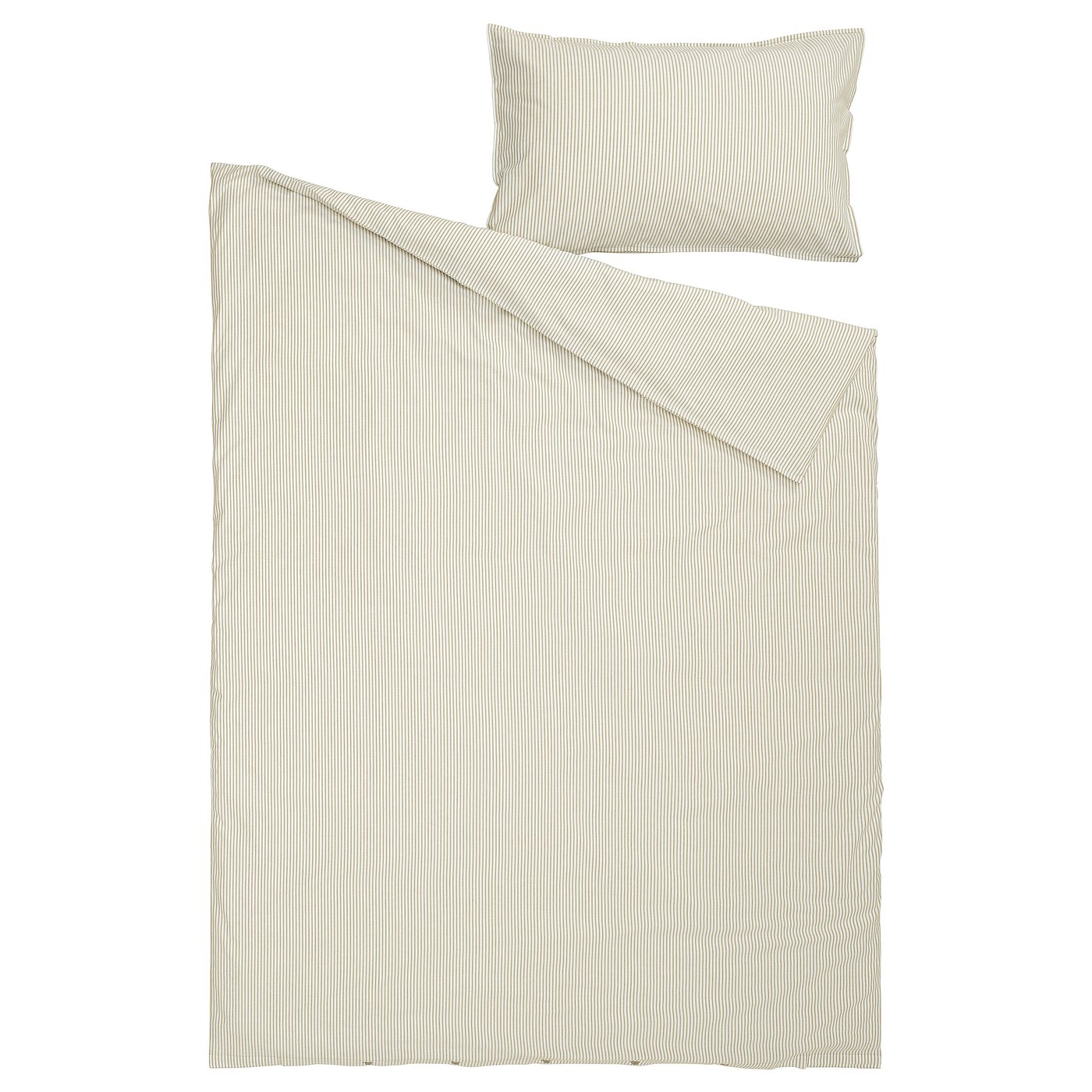 Image SOLFIBBLA bedding in beige with white stripes, 100% cotton.