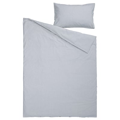 Ikea SOLFIBBLA bed set, blue striped, rectangular, cotton.