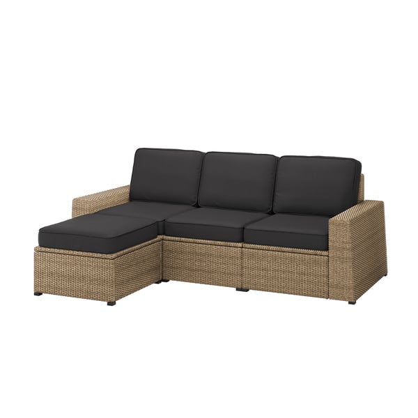 SOLLERÖN 3-seat modular sofa, outdoor, with footstool brown/Järpön/Duvholmen anthracite