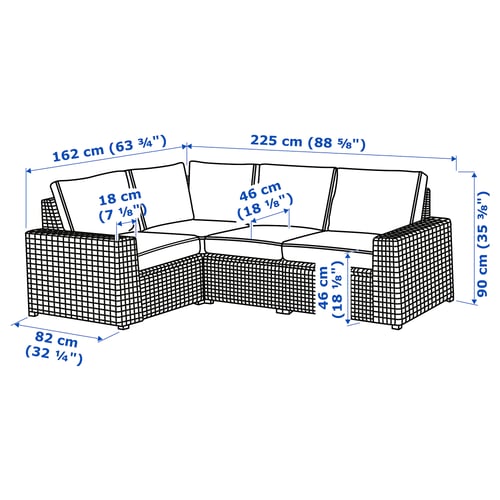 SOLLERÖN modular corner sofa 3seat, outdoor, dark grey/Järpön