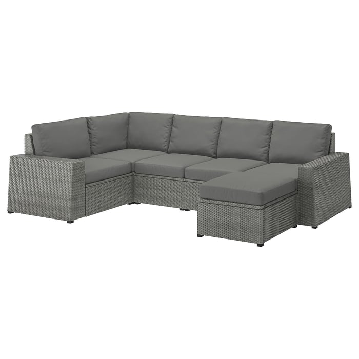 SOLLERÖN modular corner sofa 4seat, outdoor, with footstool dark grey