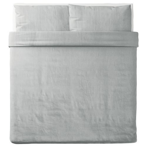 SPJUTVIAL grey bedding set, soft stretchy jersey cotton, includes comforter and pillowcases.