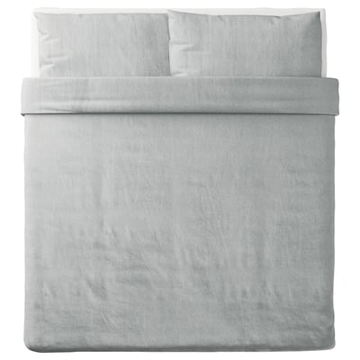 SPJUTVIAL grey bedding set, soft stretchy jersey cotton, includes comforter and pillowcases.