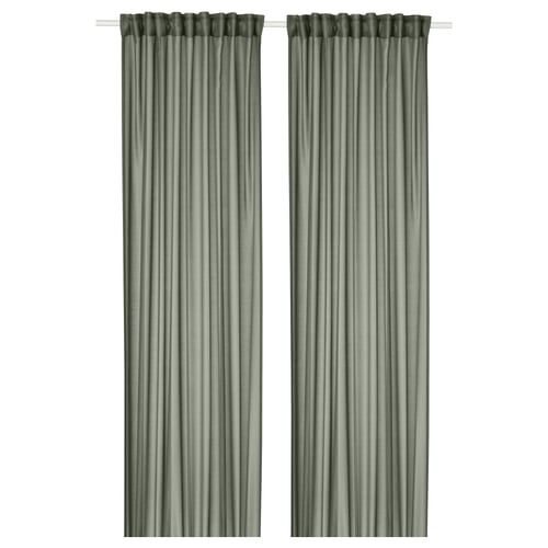 STENFRÖ Sheer curtains, 1 pair - green/with heading tape 145x250 cm