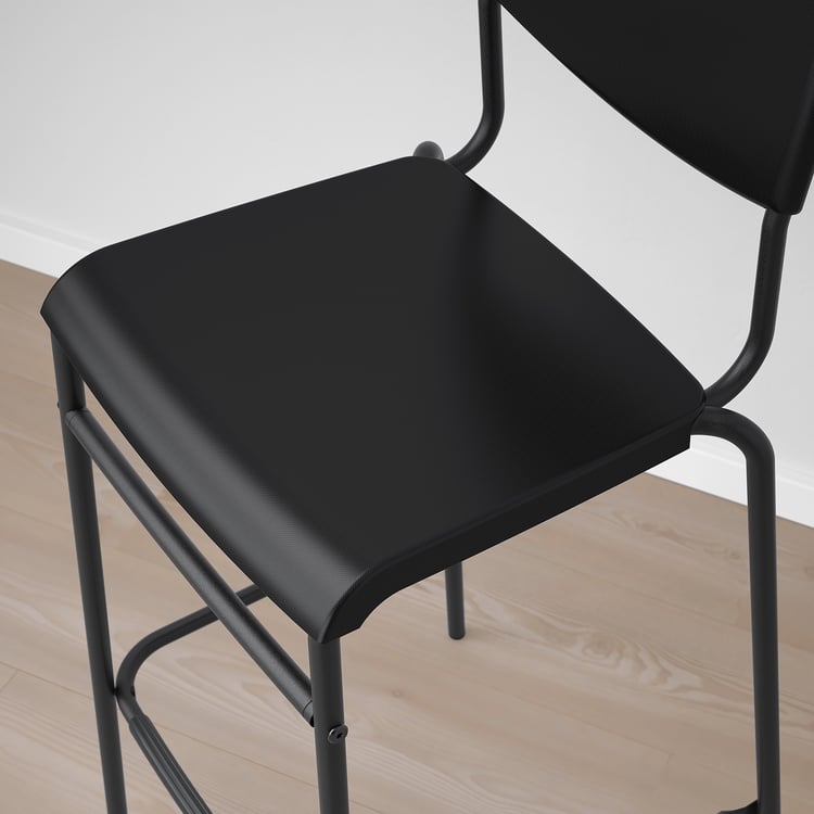 STIG bar stool with backrest, black/black., 74 cm IKEA