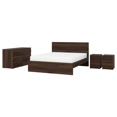 STORKLINTA Bedroom furniture, set of 4, dark brown oak effect, Standard Double