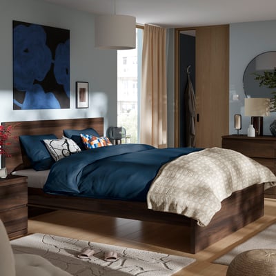 STORKLINTA Bedroom furniture, set of 4, dark brown oak effect, Standard Double