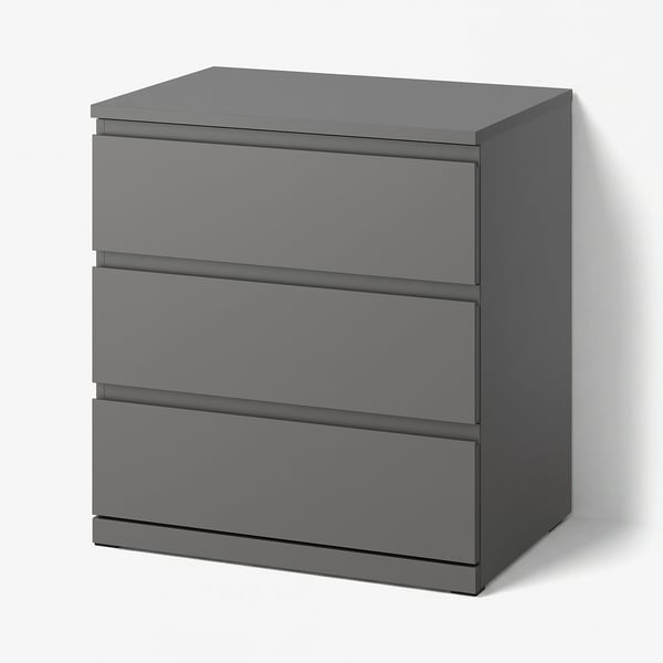 STORKLINTA Chest of 3 drawers, dark grey, 70x50x75 cm