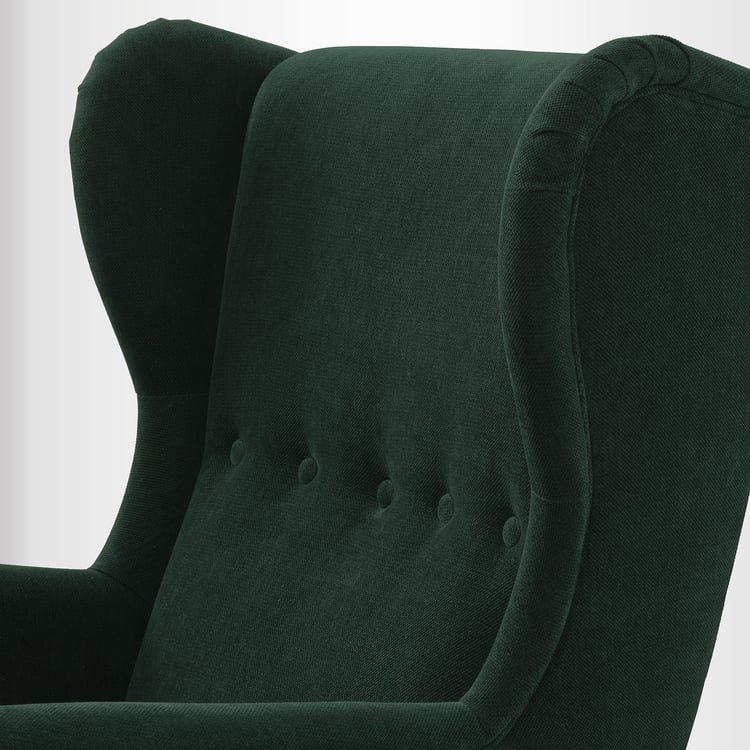 STRANDMON wingback chair and footstool, Tallmyra chenille, dark green