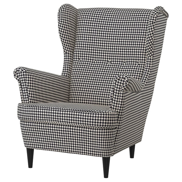 STRANDMON Wing chair, Vibberbo black/beige