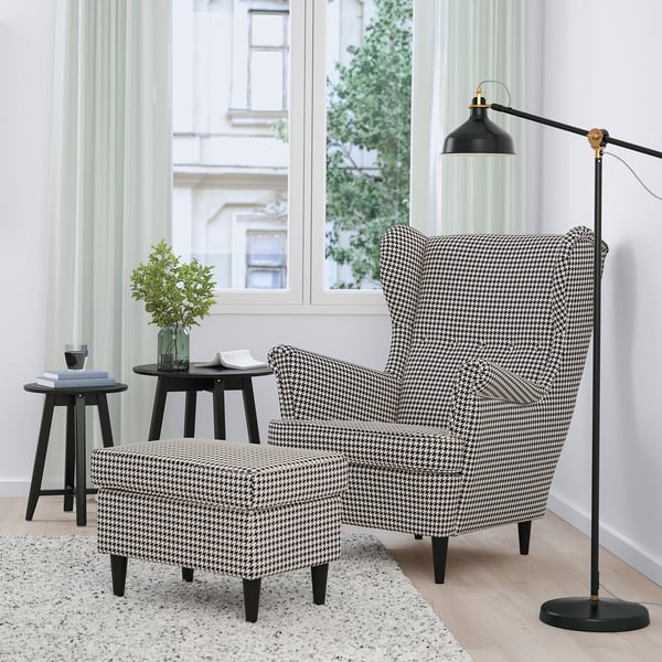 STRANDMON Wing chair, Vibberbo black/beige