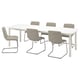 STRANDTORP / LUSTEBO Table and 6 chairs, white chrome-plated/Viarp beige/brown, 150/260 cm