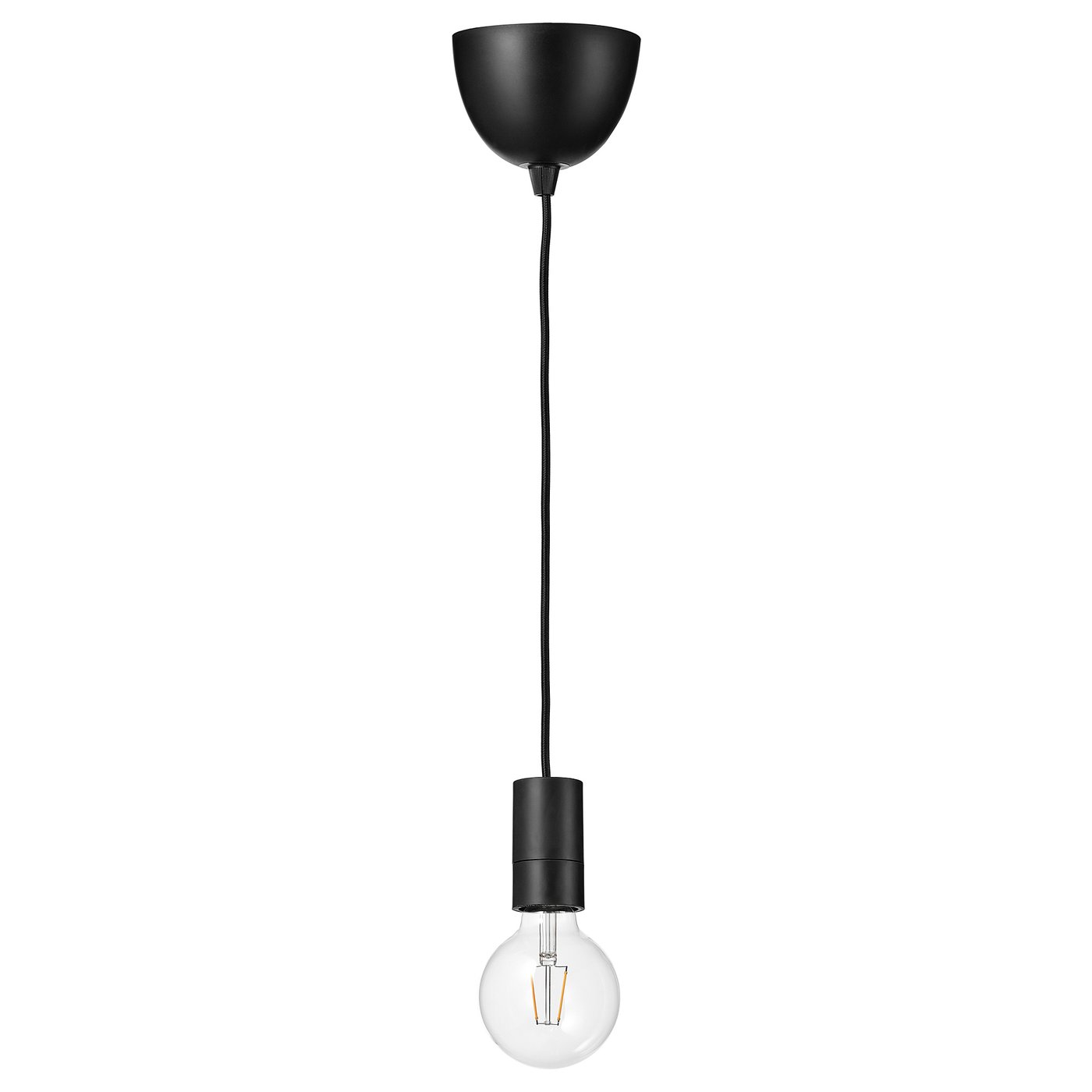 SUNNEBY / LUNNOM Pendant lamp with light bulb, black globe/clear