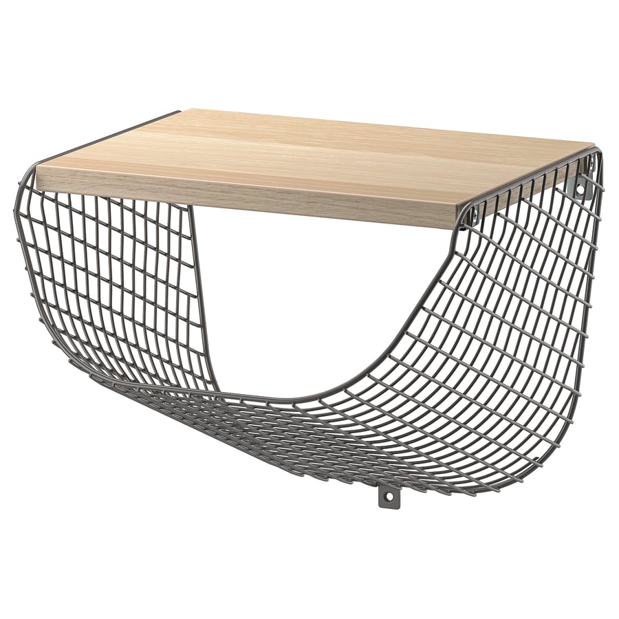 SVENSHULT wall shelf with storage, dark grey/white stained oak effect