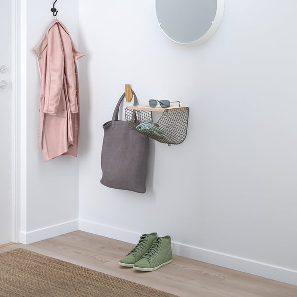 SVENSHULT wall shelf with storage, dark grey/white stained oak effect, 30x28 cm IKEA