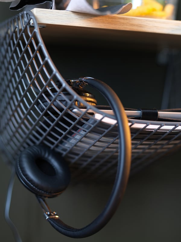 SVENSHULT wall shelf with storage, dark grey/white stained oak effect, 30x28 cm IKEA