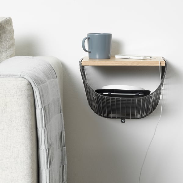 Svenshult Dark Grey White Stained Oak Effect Wall Shelf With