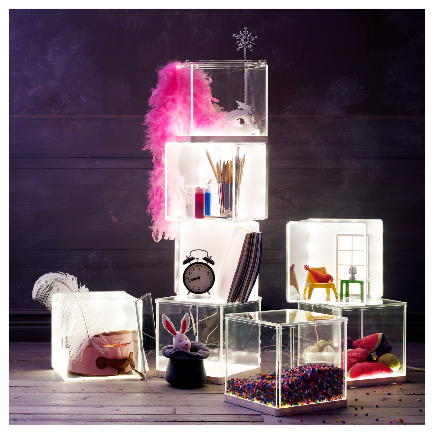 SYNAS LED lighting box Transparent 24 x 24 x 24 cm IKEA